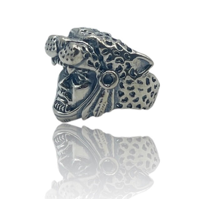 Anillo de jaguar con rostro vaciado en Plata ley 925.